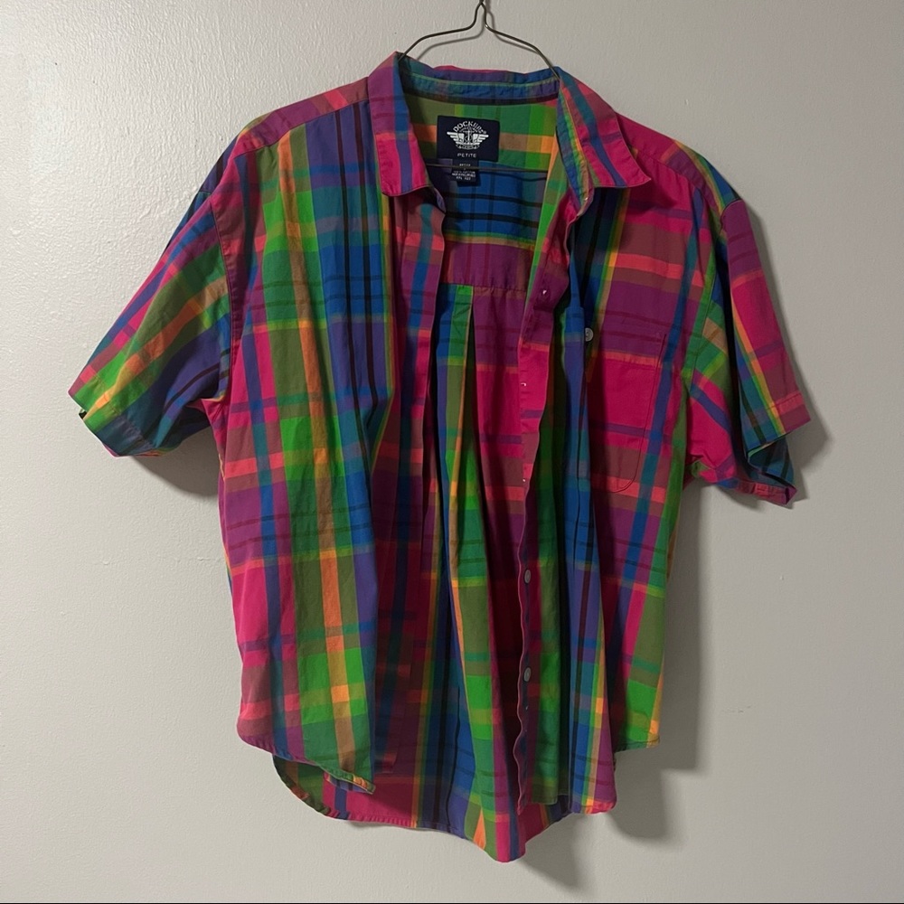 Vintage dockers rainbow plaid short sleeve top